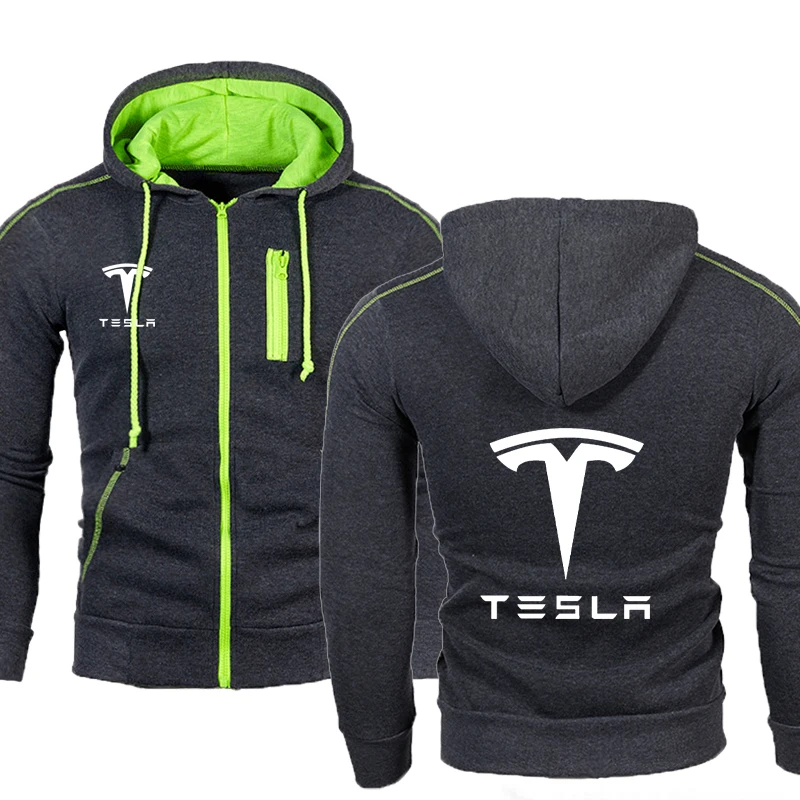 Tesla HipHop Solid color Hooded zipper Jacket