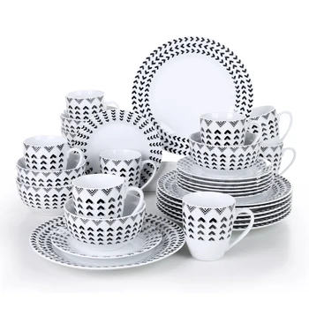 

VEWEET Campton 32-Piece Porcelain Ceramic Tableware Dinner Plate Set with Dinner Plate,Dessert Plate,Cereal Bowl and 380ML Mug
