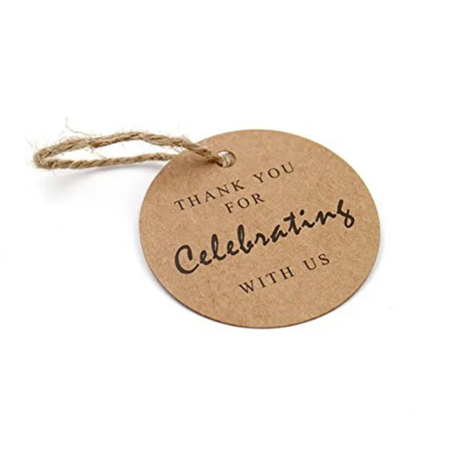 100Pcs Kraft Paper Gift Tags thank you for Celebrating with Us labels handmade for wedding party decoration Packaging Hang paper 100Pcs