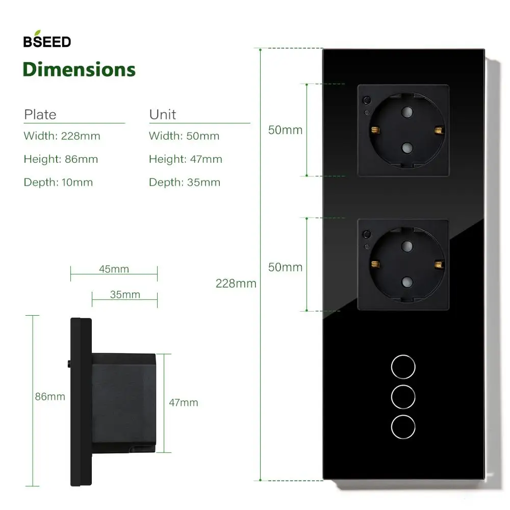 BSEED Двойной Wi-Fi ЕС розетки 3 банды переключатель с белый черный Gloden Кристалл стекло панель управления Alexa Google Tuya