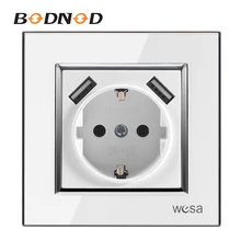 Toma de corriente doble USB con marco de parche acrílico blanco adaptador de pared estándar europeo 5v 2A conector toma de salida