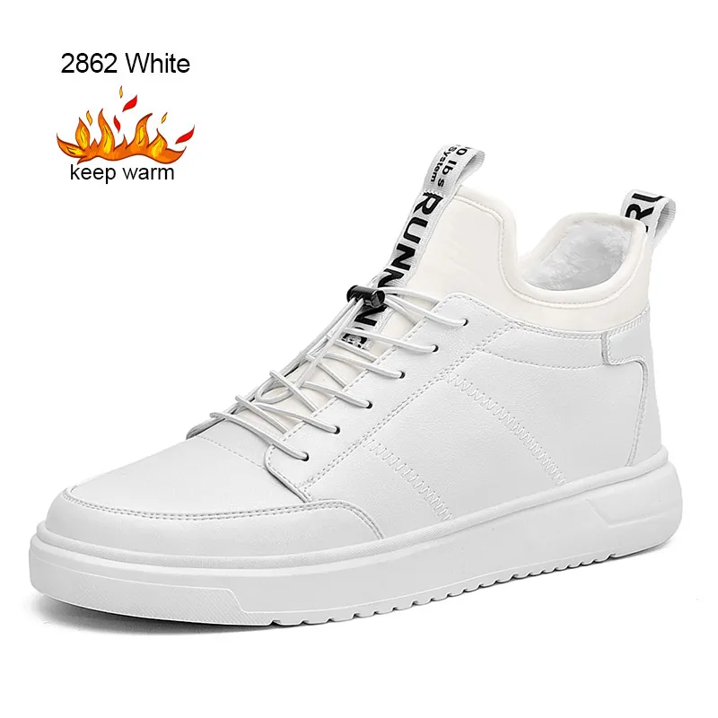 SUROM; теплая короткая плюшевая мужская зимняя обувь; водонепроницаемые ботильоны на толстой подошве; мужские мягкие удобные классические кроссовки; Цвет черный, белый - Цвет: 2862 white