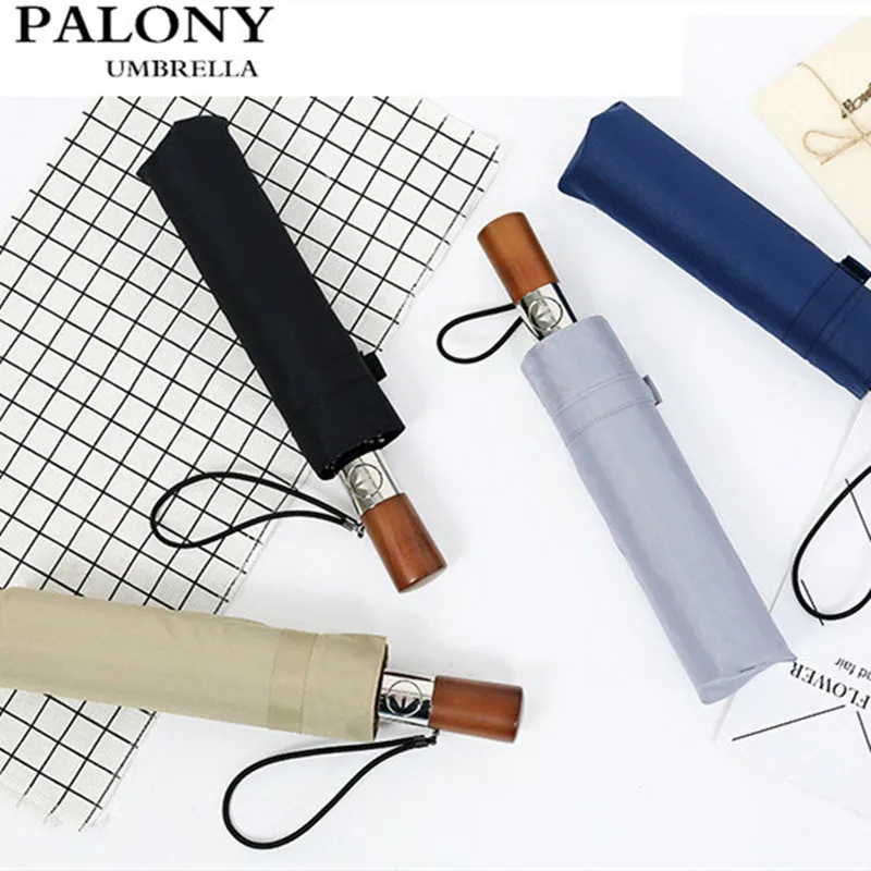 PALONY Solid Wood Handle Automatic Umbrella Three Folding Ten Bone One Key Switch Custom Windproof | Дом и сад