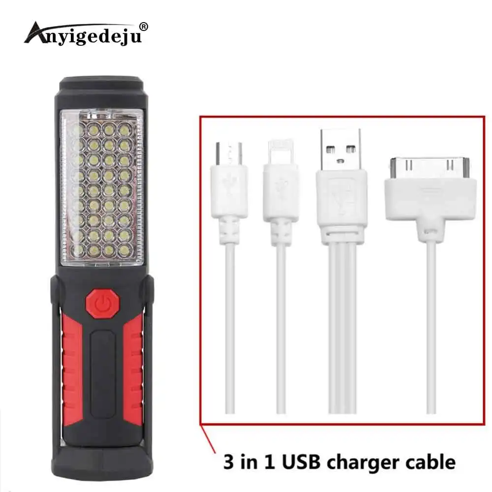 Перезаряжаемый USB светодиодный фонарик ANYIGE рабочее освещение подставка 36 + 5