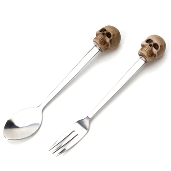 

Personalized Resin Skull Head Stainless Steel Mini Spoon And Fork Set Small Spoon For Coffee Tea Dessert Fork Portable Cutlery