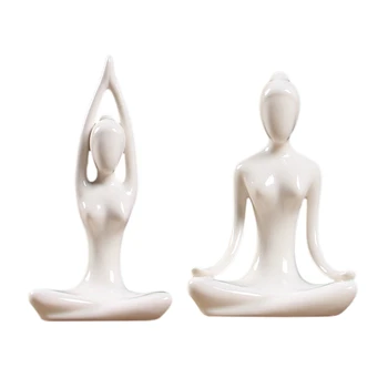 

Promotion! 2 Pcs Abstract Art Ceramic Yoga Poses Figurine Porcelain Yoga Lady Figure Statue Home Yoga Studio Decor Ornament, Med