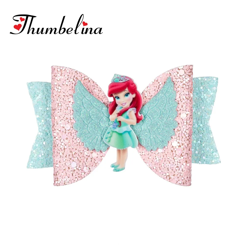 8PCS/LOT Princess Hairgrips Glitter Hair Bows with Clip Dance Party Bow Hair Clip Girls Hair Access