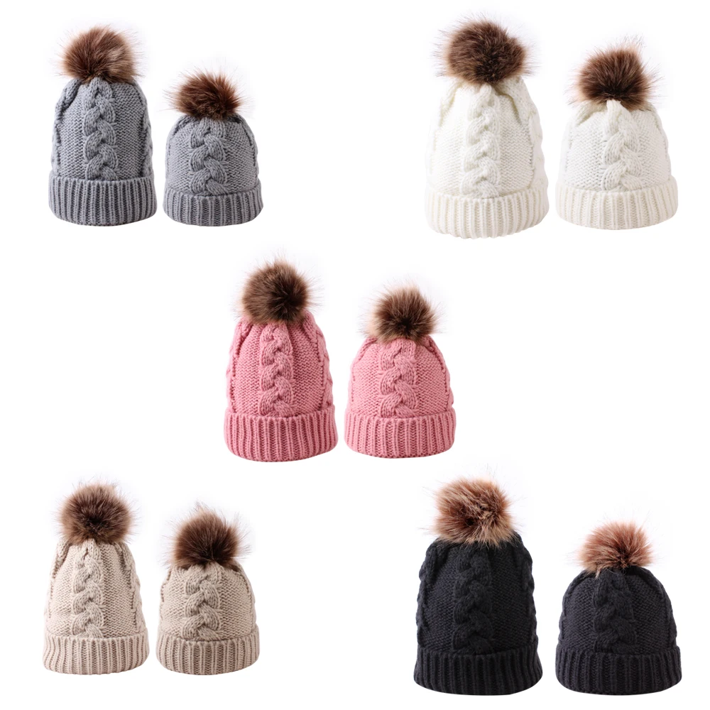 Женские зимние шапки, детская шапка с помпоном, теплые вязаные шапочки для женщин, модные вязаные шапочки, шапки для девочек, детская шапочка для взрослых детей