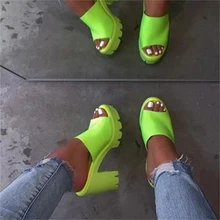 

2021 New Square Heels Rubber Slippers Woman Summer Casual Pumps Female Comfortable Footwear Ladies Big Size Shoes