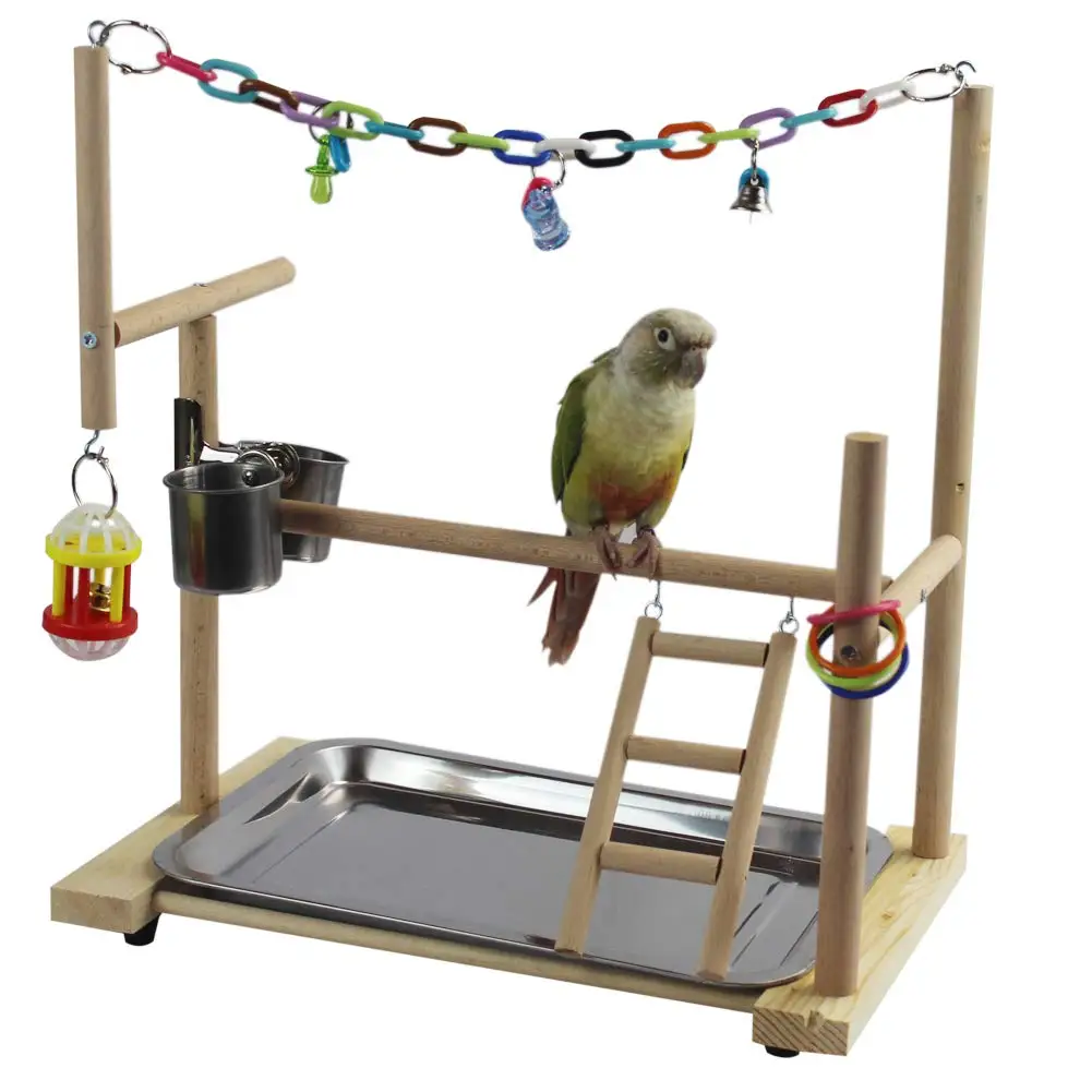 Parrot Standing Perch Toys Pet Birds Natural Wood Stand Holder Parrots Paws Grinding Perch Bird Chewing Hanging Cage Toy for Cockatiel Cockatiels Parakeets Small Medium Bird