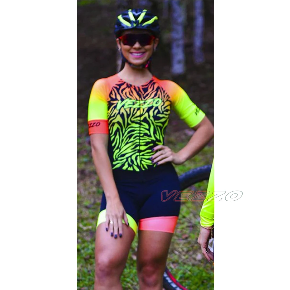 Vezzo Women's Cycling Jumpsuit Suit Summer Short Sleeve Cycling Jersey Little Monkey Bike Clothing Macaquinho Ciclismo