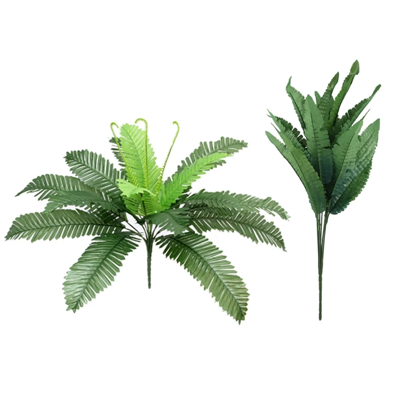 2 Pcs Artificial Plant Decoration Items: 1 Pcs 7 Fork Persian Grass(Green)& 1 Pcs Fern Silk Cloth Fake Plant Home Office Deco