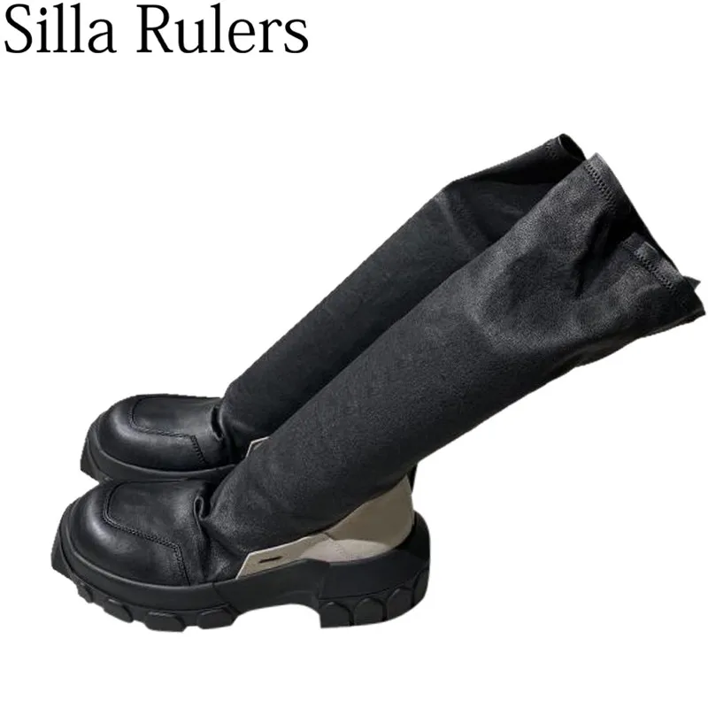 Новинка 2019 года зимние эластичные сапоги женские черные до колена на толстой