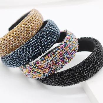 

Baroque Style Handmade Padded Headdress Full Crystal Tiara Headband Luxury Diamante Hairband for Women Bridal Hair Accessories