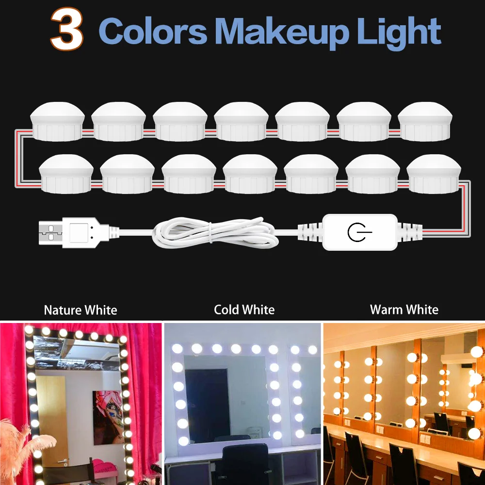 Make-up Spiegel Eitelkeit Lampe Wand Led Bad Beleuchtung USB 12V Dimmbare  Dressing Tisch Licht Make-Up Spiegel 3 Farben Machen up Tisch