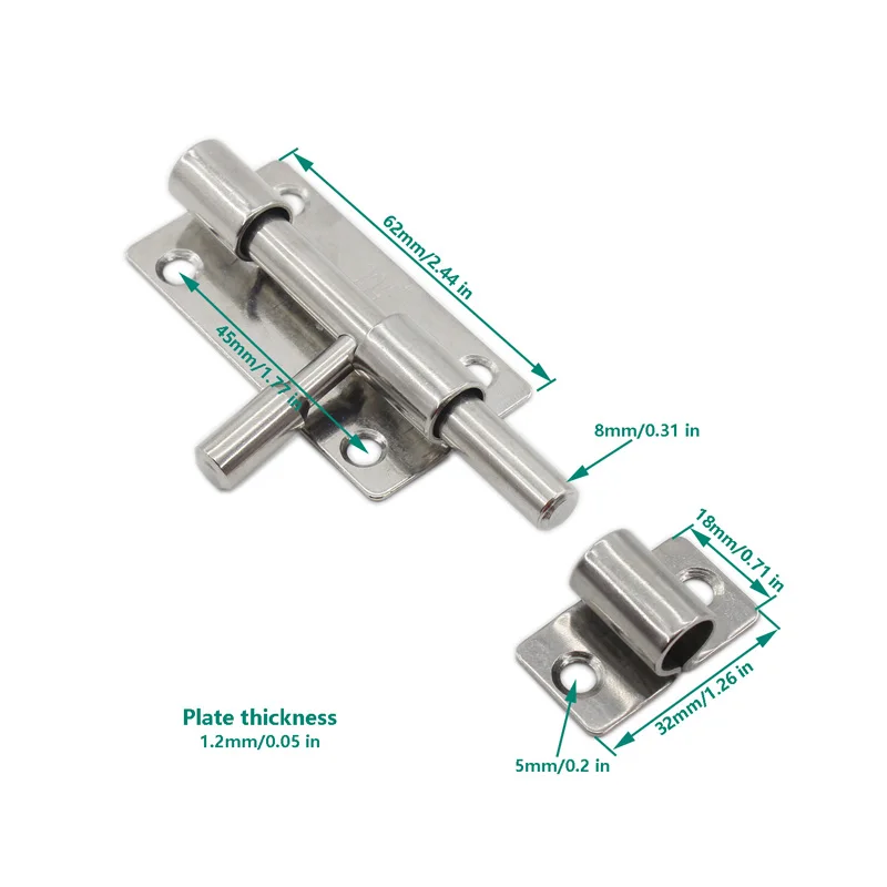 Barrel Bolt Lock, 3'' Door Security Slide Latch Lock,Thickened Door Latch Lock,Stainless Steel Slide Lock with Screws 2Pcs