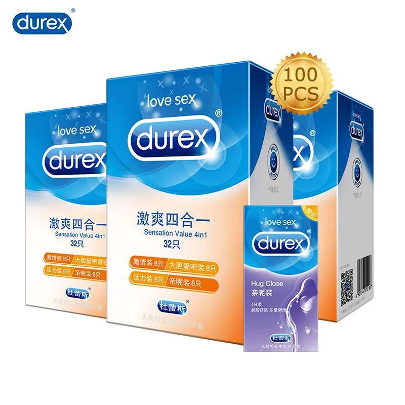 Durex Condom 100 Pcs For Sex 4 Types Natural Latex Extra Lubricated Contraception Cock Penis Sleeve Condoms Sexual Toys For Man 1