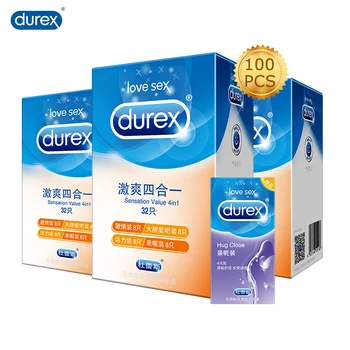 Durex Condom 100 Pcs For Sex 4 Types Natural Latex Extra Lubricated Contraception Cock Penis Sleeve Condoms Sexual Toys For Man