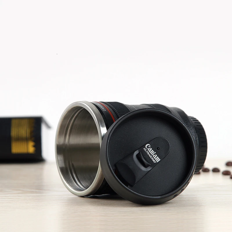 2 цвета Прочный DIY нержавеющая сталь термосы путешествия кофе кружка чашка воды Кофе Чай камера объектив чашка с крышкой дропшиппинг