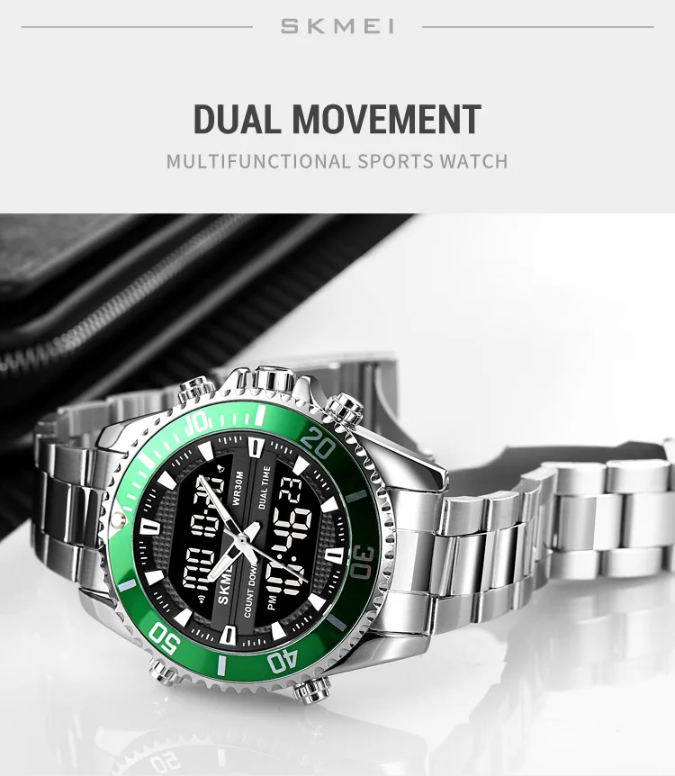 white watch sports SKMEI Dual Display Watches Mens Fashion Digital Wristwatches Chrono Alarm Men Clock Waterproof Stainless Steel Relogio Masculino best Sports Watches
