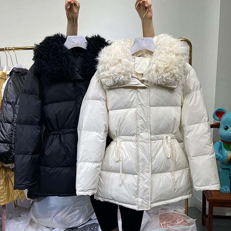 Large Natural Lamb Fur Collar 2020 Down Jacket