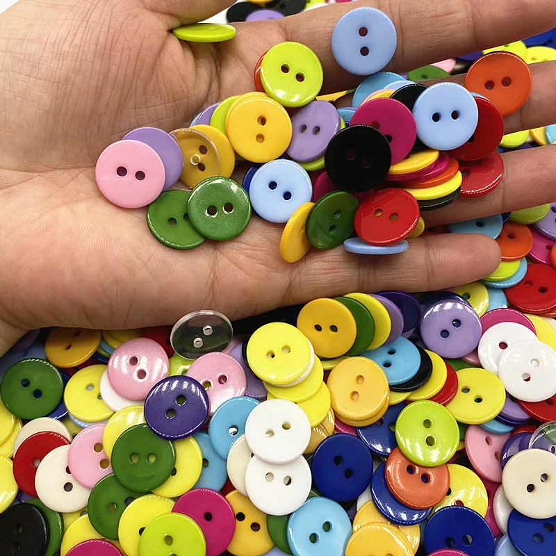 9mm/15mm Colours Double Eye Bread Button Round Resin Sewing Buttons Diy Scrapbooking Multicolour 3