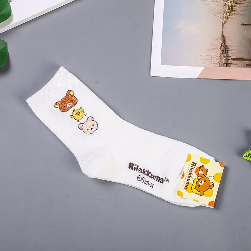 Женские Носки с рисунком аниме Kiiroitori Rilakkuma korilakkuma, Харадзюку, хлопковые удобные Забавные милые теплые спортивные носки