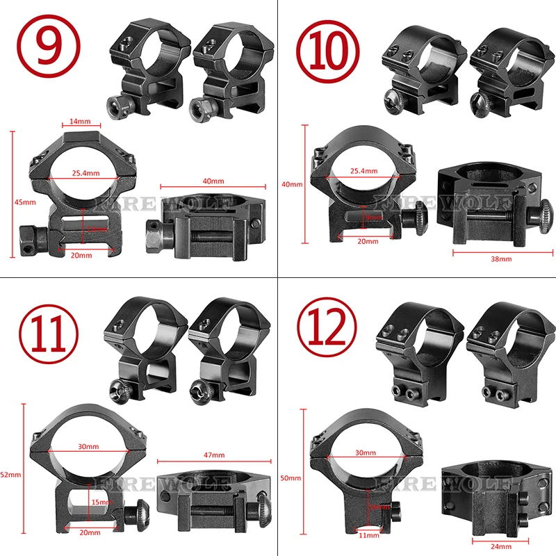 11mm/20mm Riflescope mounting gun Picatinny Slide ring dovetail rail 30mm/25.4mm/35mm for hunting Airsoft accessories FIRE WOLF