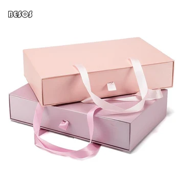 

Simple Fashion Pink Purple Party Underwear Clothes Silk Scarf Rectangular Pull Handle Carrying Cardboard Paper Gift Box B227D
