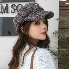 HT2753 берет, осенне-зимняя шерстяная шляпа, винтажная клетчатая Женская кепка Newsboy, женский берет, Дамская Ретро восьмиугольная кепка, женский берет, шапка