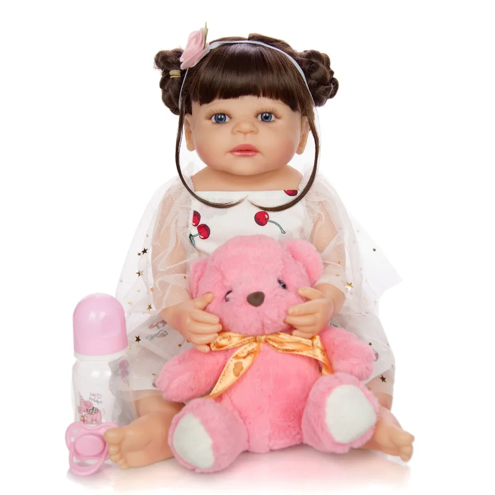 Bebes Кукла реборн 57 см corpo de silicone настоящая девочка Reborn Baby doll игрушка для ванны Реалистичная новорожденная принцесса Bonecas Menina с медведем