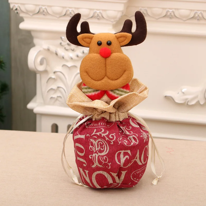 Christmas Candy Gift Bag Linen Drawstring Apple Pocket Food Storage Bag Kids New Year Gift Christmas Decorations Ornaments