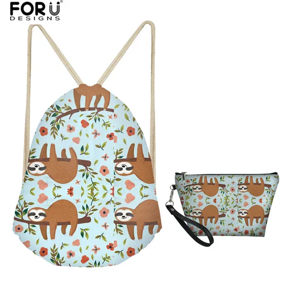 FORUDESIGNS/2 шт./компл. Сумка-кисет для Для женщин рюкзак милый маленький с принтом "Ленивец" для маленькой девочки строка тюльпан карман сумки женские книжные сумки - Цвет: HX1068Z3Z8