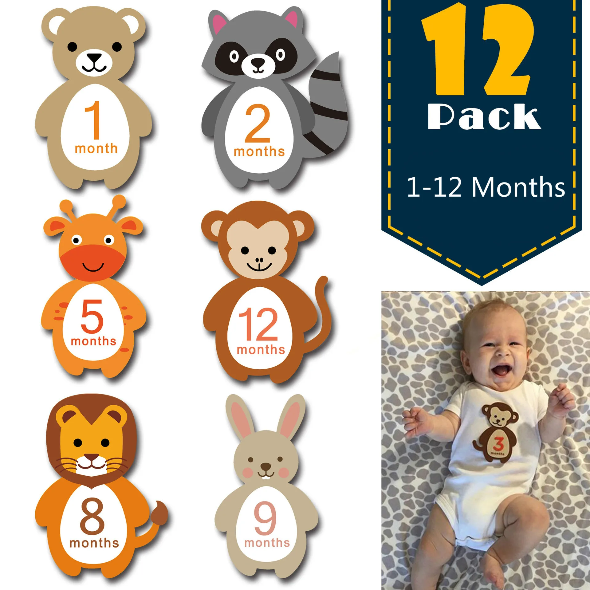 

12Pcs/Set Baby Month Sticker Studio Home Newborn Milestone Memories Monthly Souvenirs Photography Photo Props Commemorative Card
