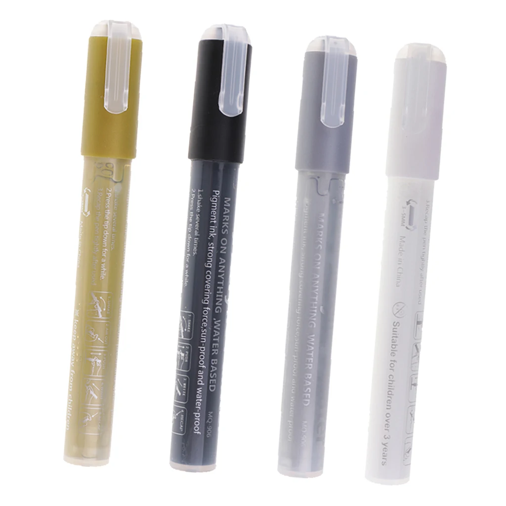 4 Pieces Gold & Silver & White & Black Acrylic Paint Marker Pen 4mm Point Tip Art Permanent Paint Pen - Acid-free; Fast-drying