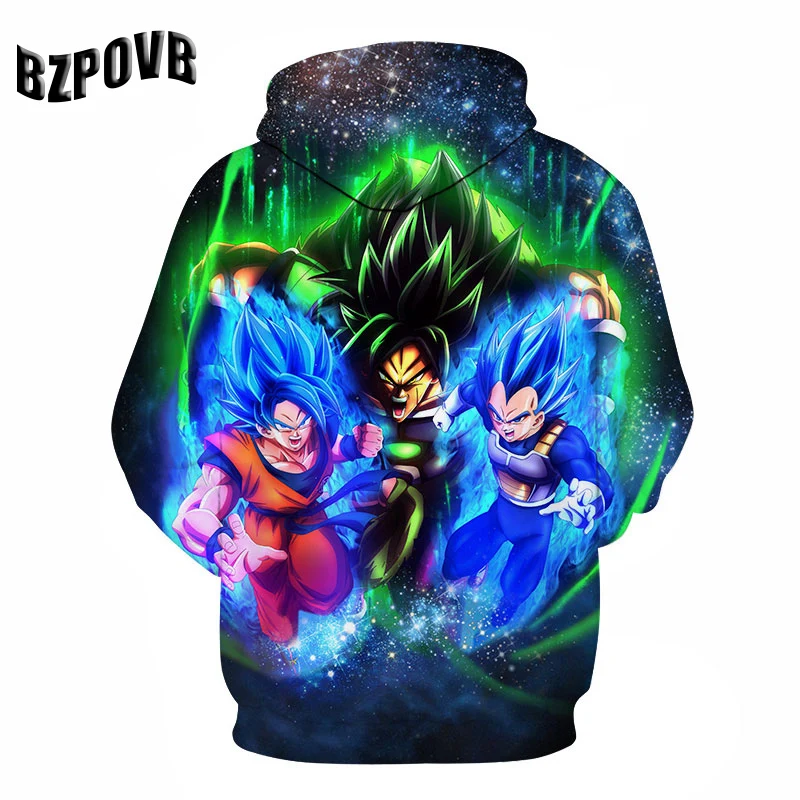 Dragon Ball Супер Broly 3D толстовки Толстовка мужская мода мультфильм аниме Печатный пуловер с круглым вырезом длинным рукавом Толстовка уличная