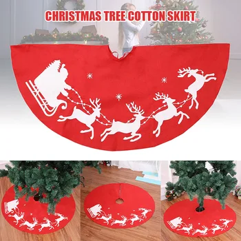 

Christmas Tree Cover Skirt Deer Pattern Decoration Round Red for Home Holiday Party J8