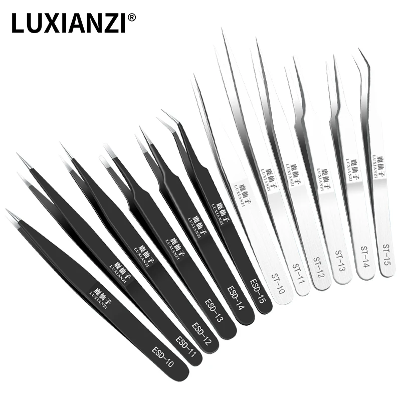 

LUXIANZI Anti-static ESD Tweezers Curved Straight Electronic Repair Tool Maintenance 1Pc Precision Stainless Industrial Tweezer