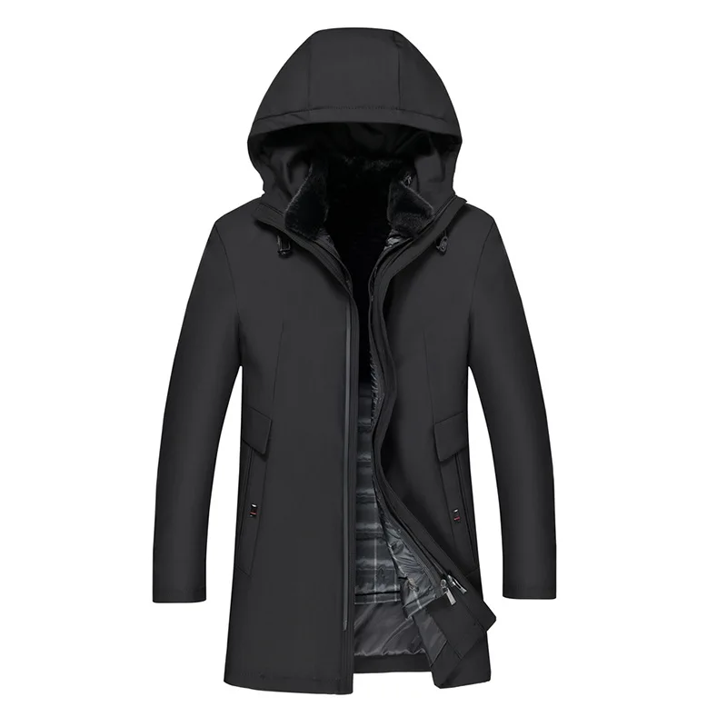 Winter New Men's Down Jacket Thick Warm Hooded Zipper Pocket Casual Windproof Detachable Down Liner Jacket male Coat - Цвет: black