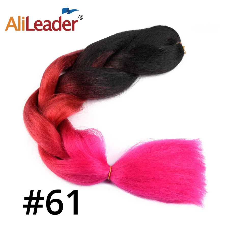 61 Leeons дешевые и популярные 24 дюйма огромные длинные вязанные крючком косички волосы Омбре фиолетовый блонд зеленый красный синий серый Xpression наращивание волос - Цвет: 61