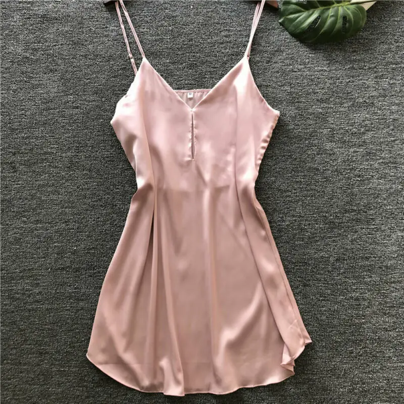 Модный женский пикантный Шелковый Атласный халат Babydoll платье летняя мягкая одноцветная одежда для сна Ночное белье