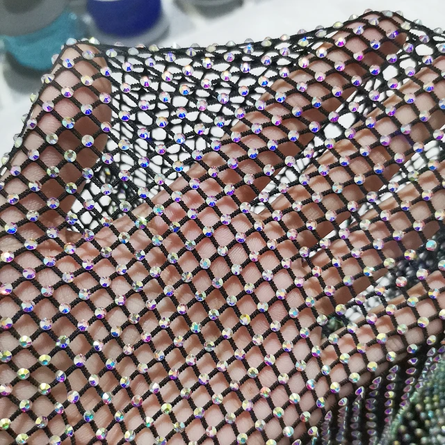 7 Colors Chunky Glitter Ab Sewing Rhinestone Mesh Fabric Glass Crystal Trim  Ribbon Elastic Diamond Mesh Strass Applique Dress - Fabric - AliExpress