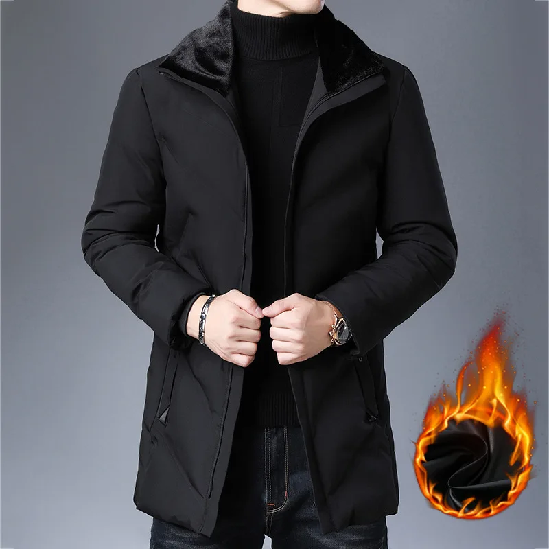 Winter Men Fur Collar Sweater New Products Fashion Middle-aged Business Men'S Wear Mid-length Warm Cotton-padded Jacket Coa