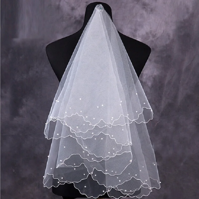 Simple-and-Elegent-Wedding-Bridal-Veil-Tulle-White-Ivory-Two-Layers-Bride-Accessories-Short-Women-Veils