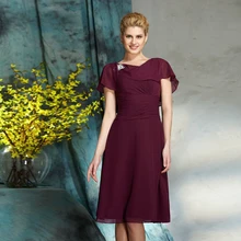 

Wine Red Short Chiffon Mother Of The Bridegroom Dresses Sleeves Backless Plus Size Wedding Guest Gown Vestido De Novia Fiesta