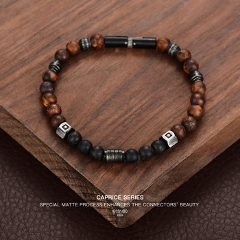 REAMOR Retro Men Bracelets Bangle Weathered Onyx Natural Stone Bracelets For Women DIY Detachable Stainless Steel Chain Bracelet