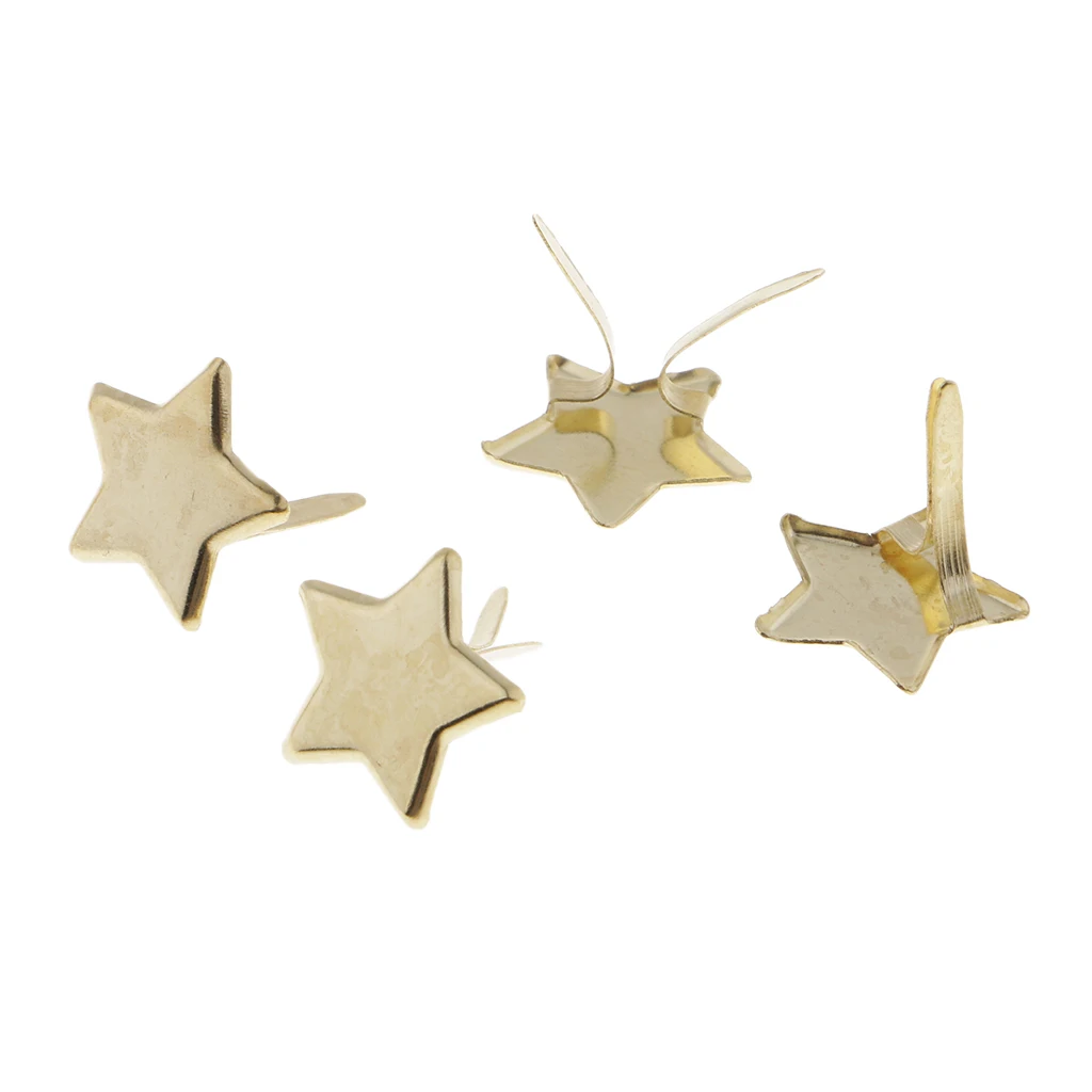 100Pcs Metal Star Head Brads Paper Fasteners for Scrapbooking Gold 14mm