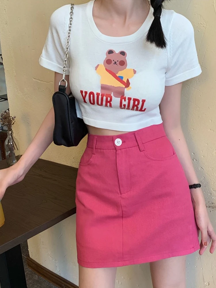 

Women Jeans Skirt Casual solid A-line mini skirts ummer High Waist Korean Black Skirt Blue Package Hip Jeans