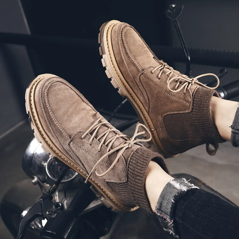 New Men Autumn Boots Brand Fashion Men Sock Work Boots for Mens Suede Leather Men Boots Comfortable Outdoor Casual Shoes