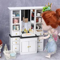 Évier de salle de bain Miniature 1:12, poêle avec unité de rangement pour décoration de maison de poupée, accessoires de bricolage blancs 